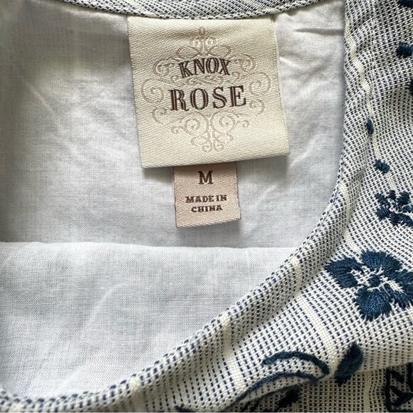 Knox Rose Dress Blue White Stripe Embroidered Shirt Sleeve Boho Shift Medium NEW - Picture 2 of 12